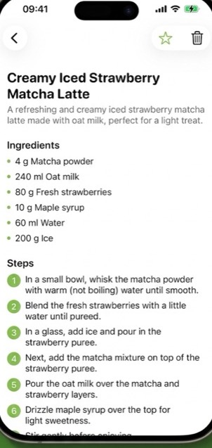 AI custom recipe screen