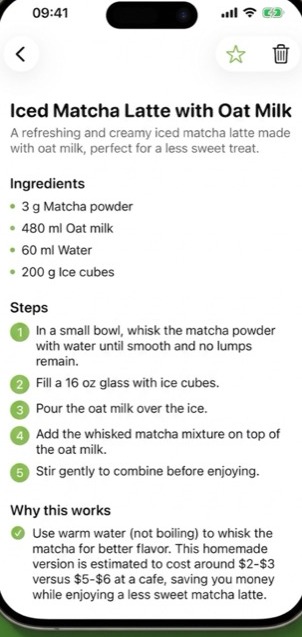 Cafe Dupe recipe screen