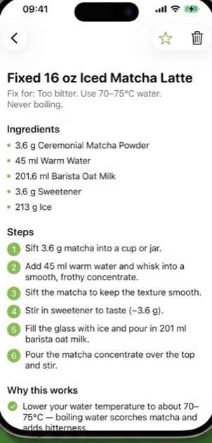 Fix My Matcha result screen